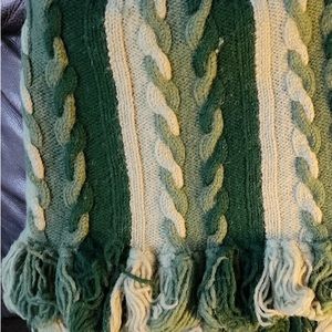 Avocado & Olive Shades of Green Crochet Afghan with Fringe